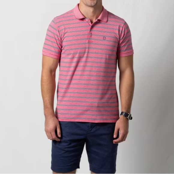 NWT B. Draddy Perez Golf Polo in Bandana Pink and Blue Stripe, Size Small - Picture 2 of 10